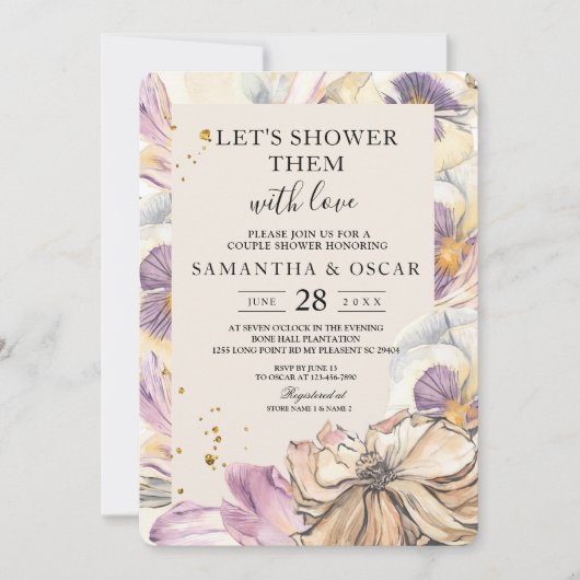 Elegant Waterverf Pansy & Purple Flowers Kaart (Voorkant)