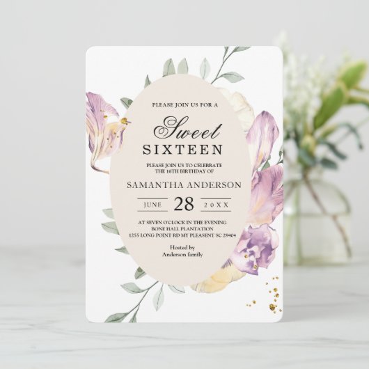 Elegant Waterverf Pansy & Purple Flowers Lijst Kaart (Staand voorkant)