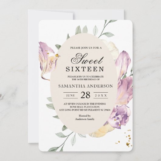 Elegant Waterverf Pansy & Purple Flowers Lijst Kaart (Voorkant)