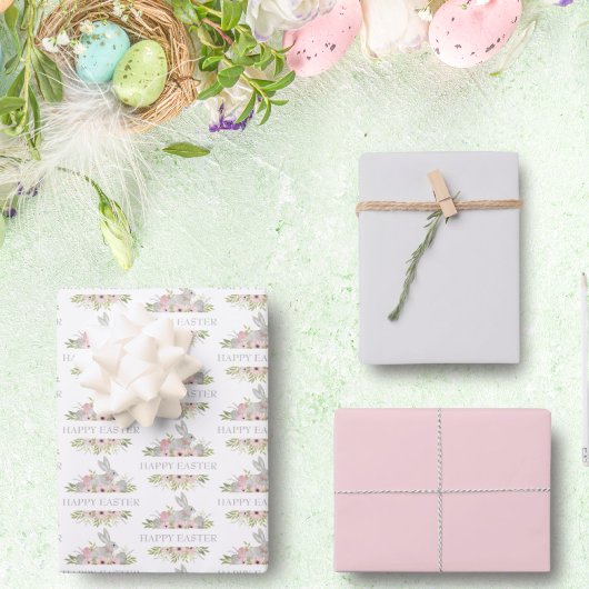 Elegant  Waterverf Pasen Bunny Gray Pink Inpakpapier Vel