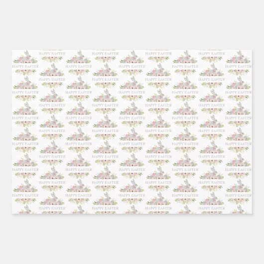 Elegant  Waterverf Pasen Bunny Gray Pink Inpakpapier Vel (Voorkant)