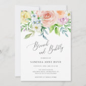 Elegant Waterverf Peach Floral Brunch en Bubble Kaart (Voorkant)