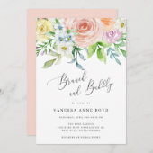 Elegant Waterverf Peach Floral Brunch en Bubble Kaart (Voorkant / Achterkant)