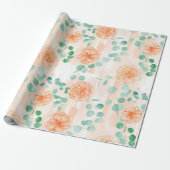 Elegant Waterverf Peach Floral Green Eucalyptus Cadeaupapier (Uitgerold)