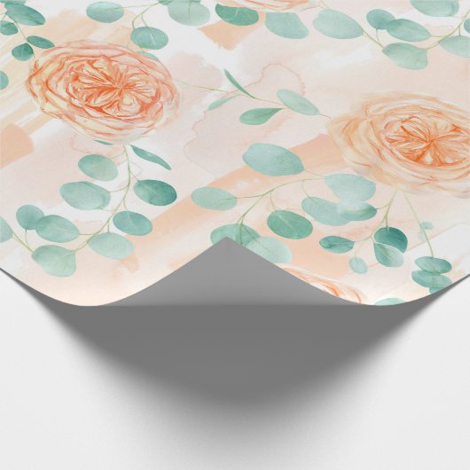 Elegant Waterverf Peach Floral Green Eucalyptus Cadeaupapier (Hoek)