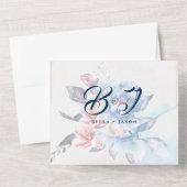 Elegant Waterverf Peach Floral Script Weddenschap All In One Uitnodiging (Achterkant)