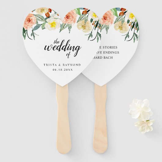 Elegant Waterverf Peach Floral Wedding Handwaaier (Voorkant en achterkant)