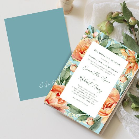 Elegant Waterverf Peach Floral Wedding Kaart