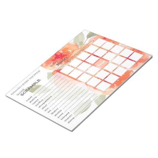 Elegant Waterverf Peach Peonies Baby shower Games Notitieblok (Schuin)