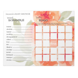 Elegant Waterverf Peach Peonies Baby shower Games Notitieblok