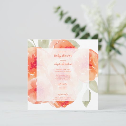 Elegant Waterverf Peach Peonies Baby shower Kaart (Staand voorkant)