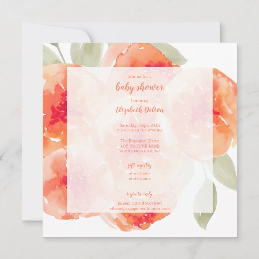 Elegant Waterverf Peach Peonies Baby shower Kaart