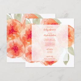 Elegant Waterverf Peach Peonies Baby shower Kaart