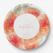 Elegant Waterverf Peach Peonies Baptism Religity Papieren Bordje (Voorkant)