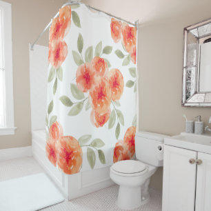 Elegant Waterverf Peach Peonies Floral Douchegordijn