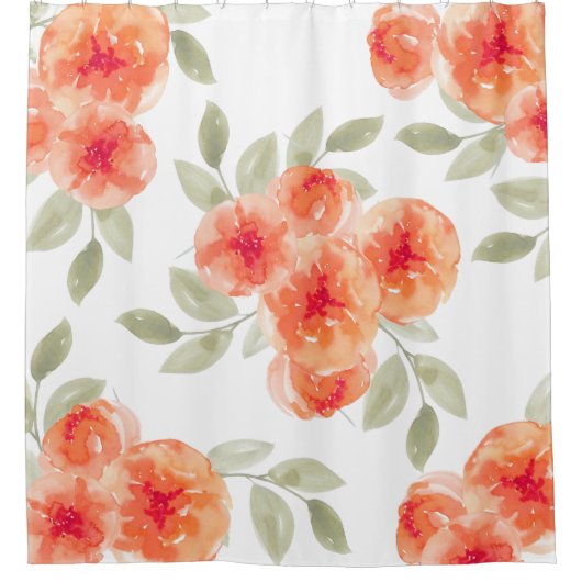 Elegant Waterverf Peach Peonies Floral Douchegordijn (Voorkant)