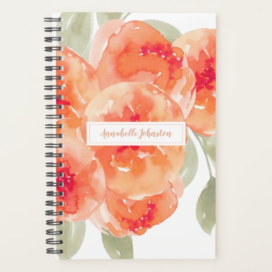 Elegant Waterverf Peach Peonies Floral Planner (Voorkant)