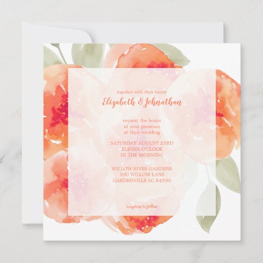 Elegant Waterverf Peach Peonies Floral Wedding Kaart (Voorkant)