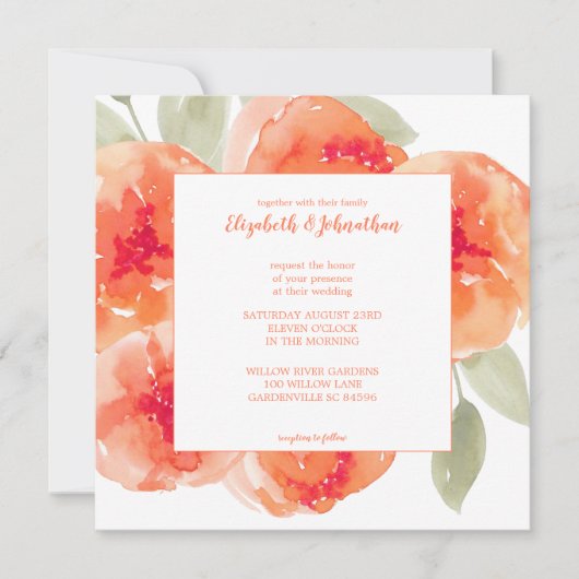 Elegant Waterverf Peach Peonies Floral Wedding Kaart (Voorkant)