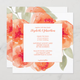 Elegant Waterverf Peach Peonies Floral Wedding Kaart