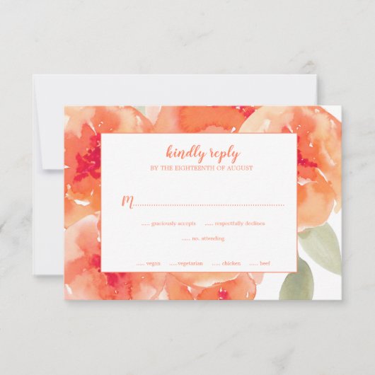 Elegant Waterverf Peach Peonies Floral Wedding RSVP Kaartje (Voorkant)