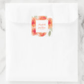 Elegant Waterverf Peach Peonies Floral Wedding Vierkante Sticker (Tas)