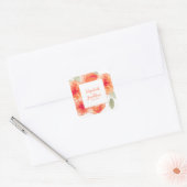 Elegant Waterverf Peach Peonies Floral Wedding Vierkante Sticker (Envelop)