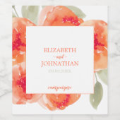 Elegant Waterverf Peach Peonies Floral Wedding Wijn Etiket (Enkel label)