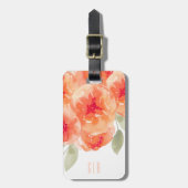 Elegant Waterverf Peach Peonies Monogram Label Bagagelabel (Voorkant verticaal)