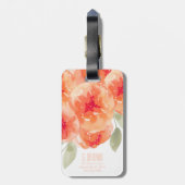 Elegant Waterverf Peach Peonies Monogram Label Bagagelabel (Achterkant verticaal)