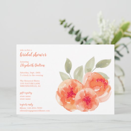 Elegant Waterverf Peach Peonies Vrijgezellenfeest Kaart (Staand voorkant)