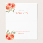 Elegant Waterverf Peach Peony Wedding Table Cards Visitekaartje (Buitenkant ongevouwen)