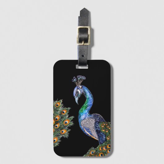 Elegant Waterverf Peacock Bagagelabel (Voorkant (verticaal))