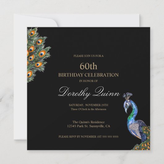 Elegant Waterverf Peacock Birthday Kaart (Voorkant)