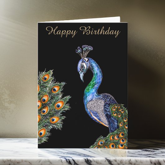 Elegant Waterverf Peacock Birthday Kaart