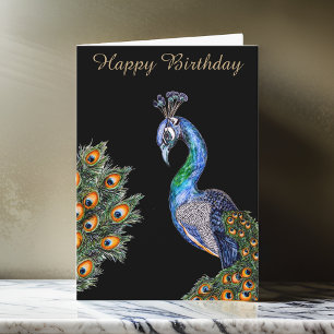 Elegant Waterverf Peacock Birthday Kaart