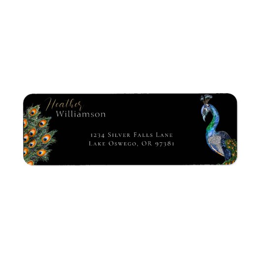 Elegant Waterverf Peacock Etiket (Voorkant)