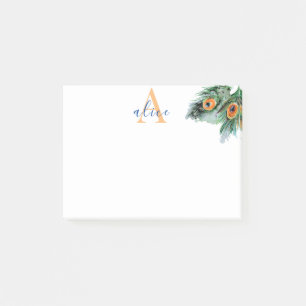 Elegant Waterverf Peacock Feather Monogram Post-it® Notes
