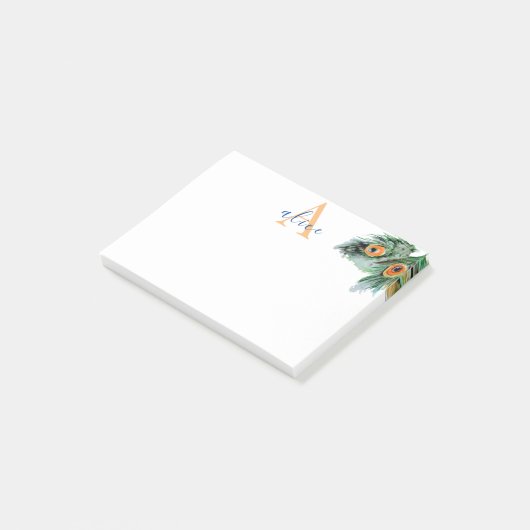 Elegant Waterverf Peacock Feather Monogram Post-it® Notes (Schuin)