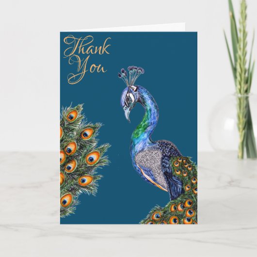 Elegant Waterverf Peacock Hartelijk dank Kaart (Voorkant)