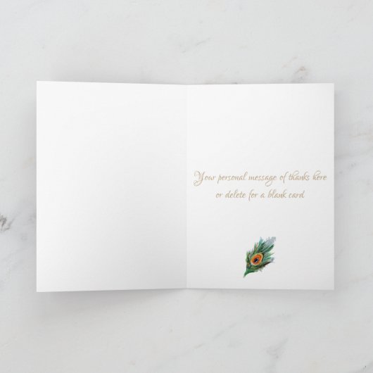 Elegant Waterverf Peacock Hartelijk dank Kaart (Binnen)