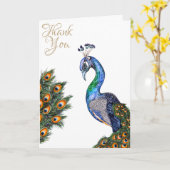 Elegant Waterverf Peacock Hartelijk dank Kaart (Gele Bloem)