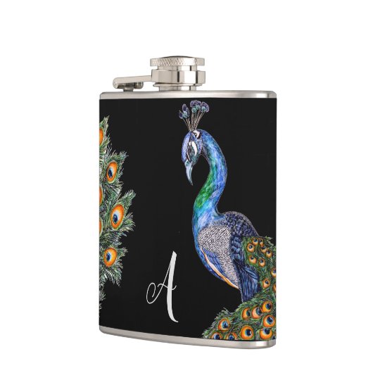 Elegant Waterverf Peacock Monogram Heupfles (Links)