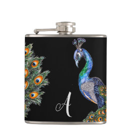 Elegant Waterverf Peacock Monogram Heupfles