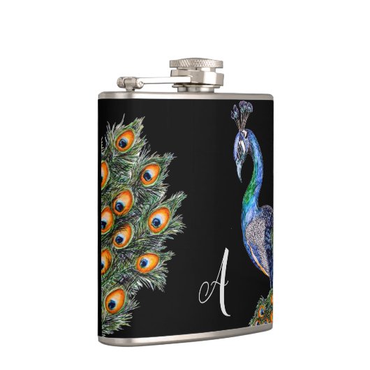 Elegant Waterverf Peacock Monogram Heupfles (Rechts)