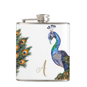 Elegant Waterverf Peacock Monogram Heupfles