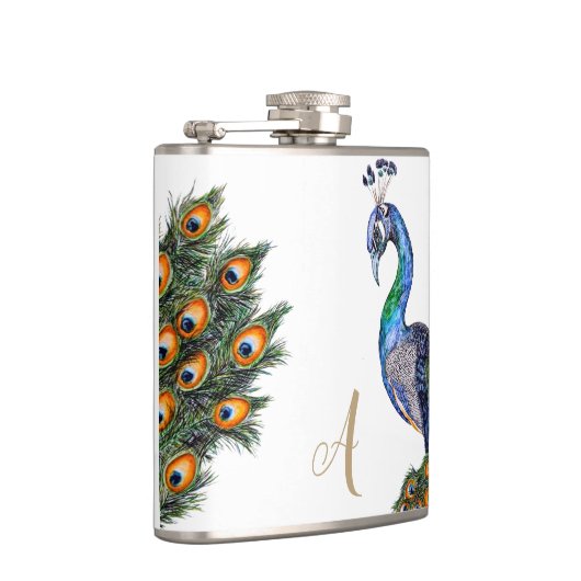 Elegant Waterverf Peacock Monogram Heupfles (Rechts)
