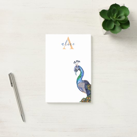 Elegant Waterverf Peacock Monogram Post-it® Notes (Kantoor)