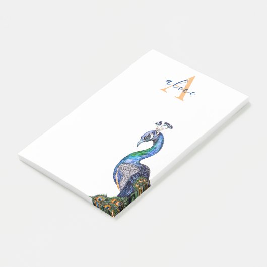 Elegant Waterverf Peacock Monogram Post-it® Notes (Schuin)