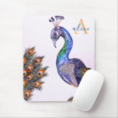 Elegant Waterverf Peacock Monogram Roze Muismat (Met muis)